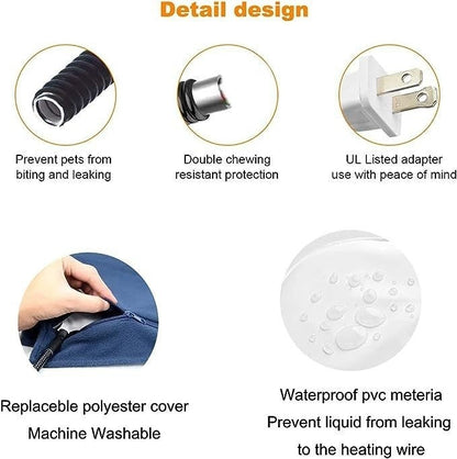Heated pet blanket details: replaceable cover and waterproof PVC protection