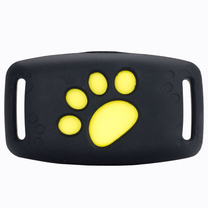 Black waterproof GPS pet tracker case with yellow paw print design