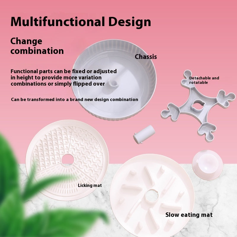 Rotating feeding tray with white base and gray maze insert