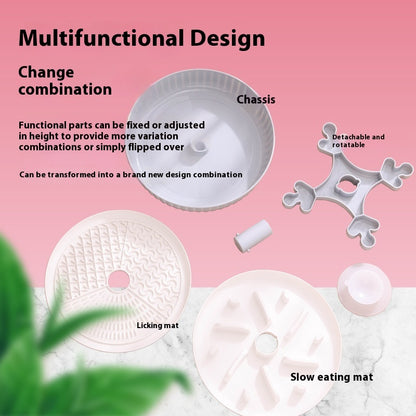 Rotating feeding tray with white base and gray maze insert