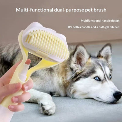 3-in-1 pet grooming brush with push-button handle and comb bristle head (yellow/white)