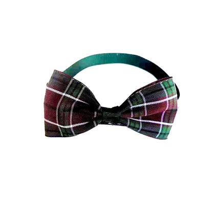 Plaid bow pet scarf accessory with dark strap and green plaid check bow