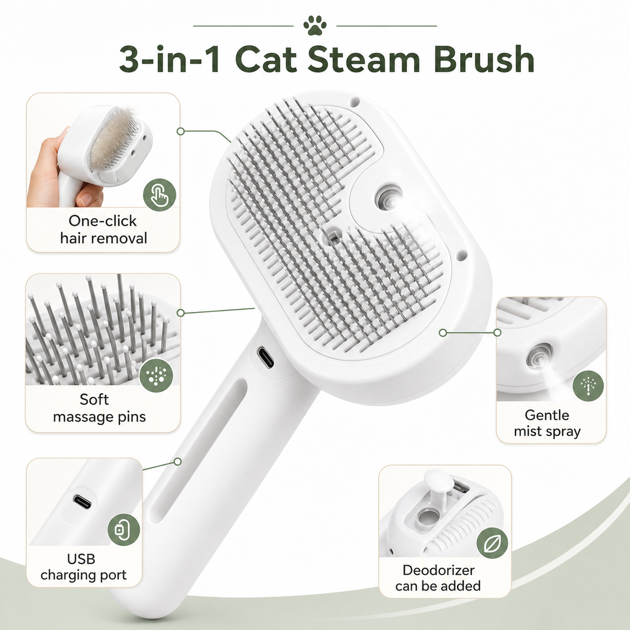 3-in-1 Cat Steam Brush | Mist Grooming & Pet Hair Remover FurClean Pro™
