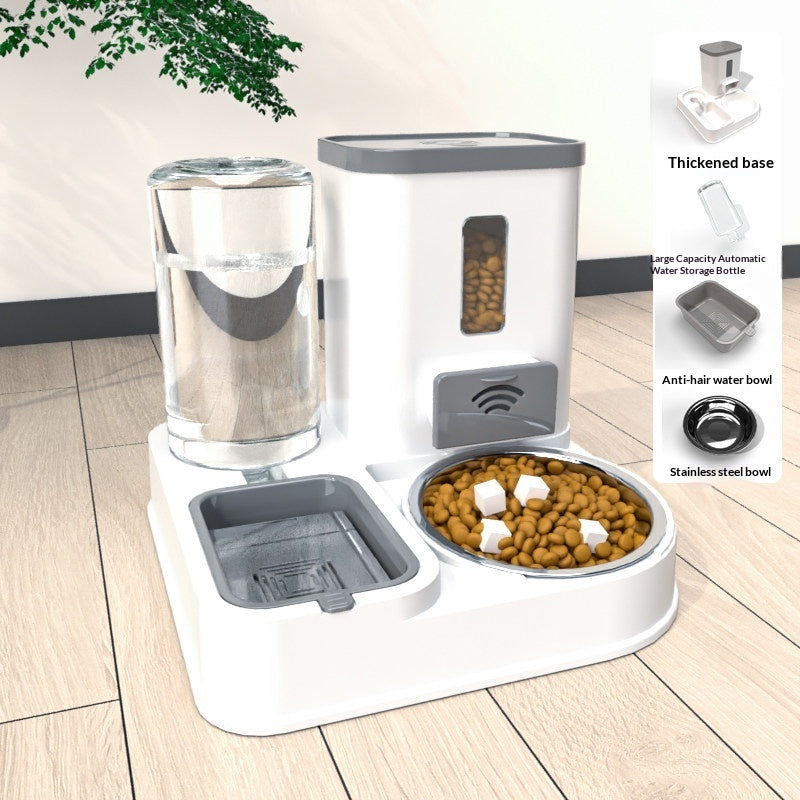 Pet Feeding And Drinking Station Bowl with gray anti-hair water bowl and stainless steel insert