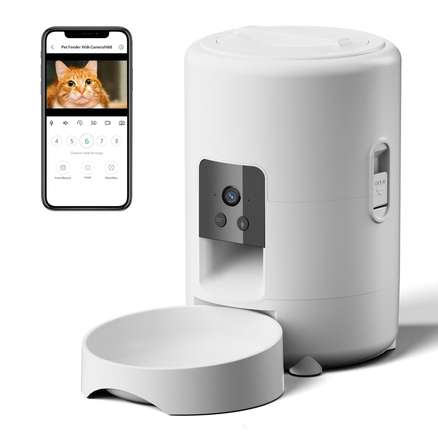 Pet Smart Feeder 2L weiß, Video-Futterautomat mit Kamera-Feed auf Handy