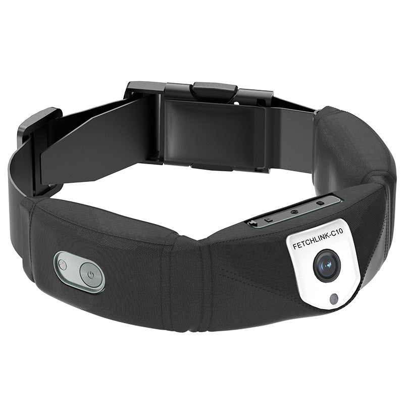 Gray smart pet collar, camera module with mounting clip and adjustable strap