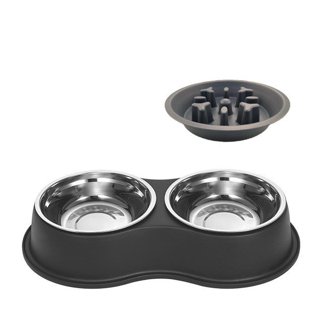 Black double pet bowl with removable slow-feeding maze insert