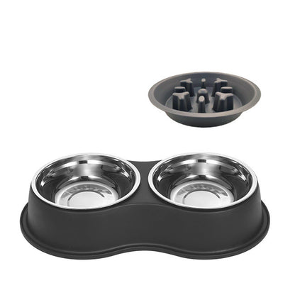 Black double pet bowl with removable slow-feeding maze insert