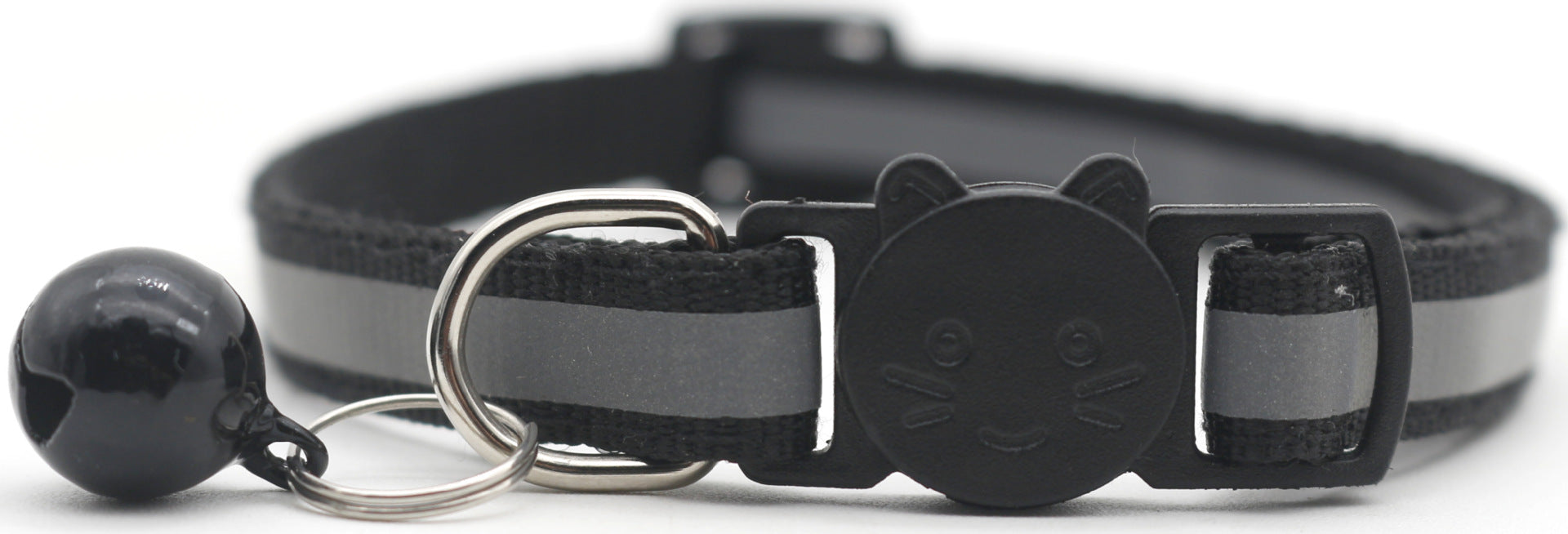 Black reflective pet collar with detachable safety buckle and bell