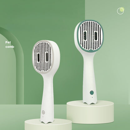 Pet grooming slicker comb, UVC sterilizing head with needle teeth, dark green rim