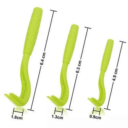 Green tick removal hook sizes with measurements: 6.4 cm, 6.3 cm, and 4.9 cm