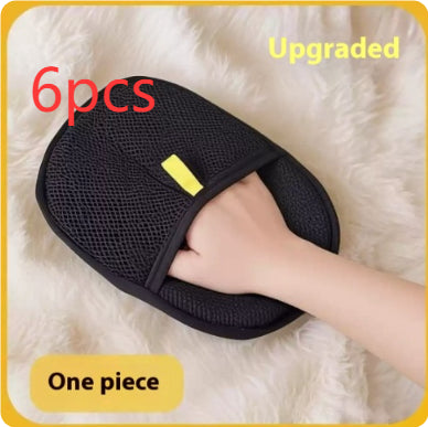 Pet hair remover mitt, black, 6 pcs, upgraded