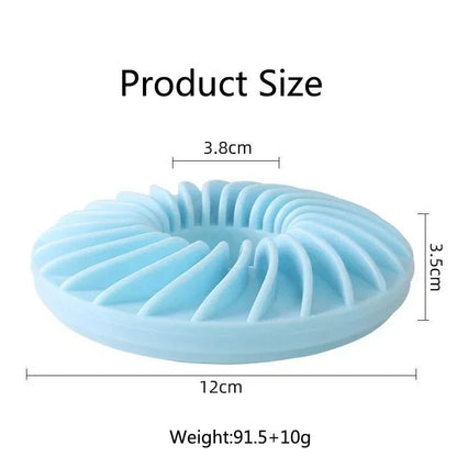 Blue pet feeding frisbee size: 12 cm diameter, 3.8 cm height