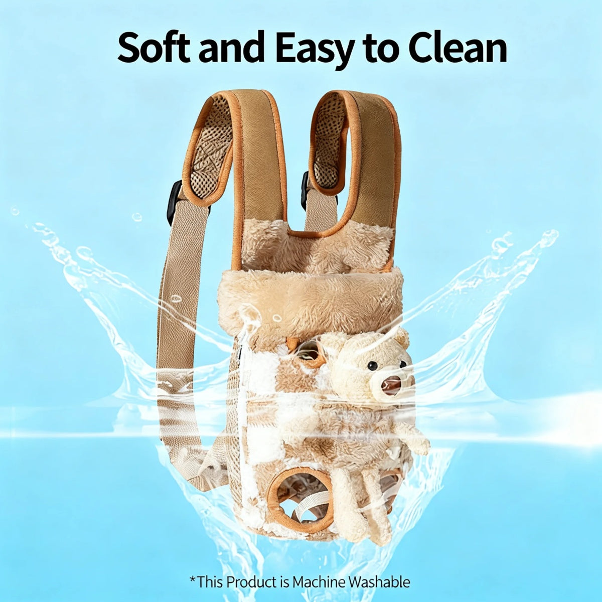 Soft fleece pet carrier backpack for small pets, front-facing with easy-clean design