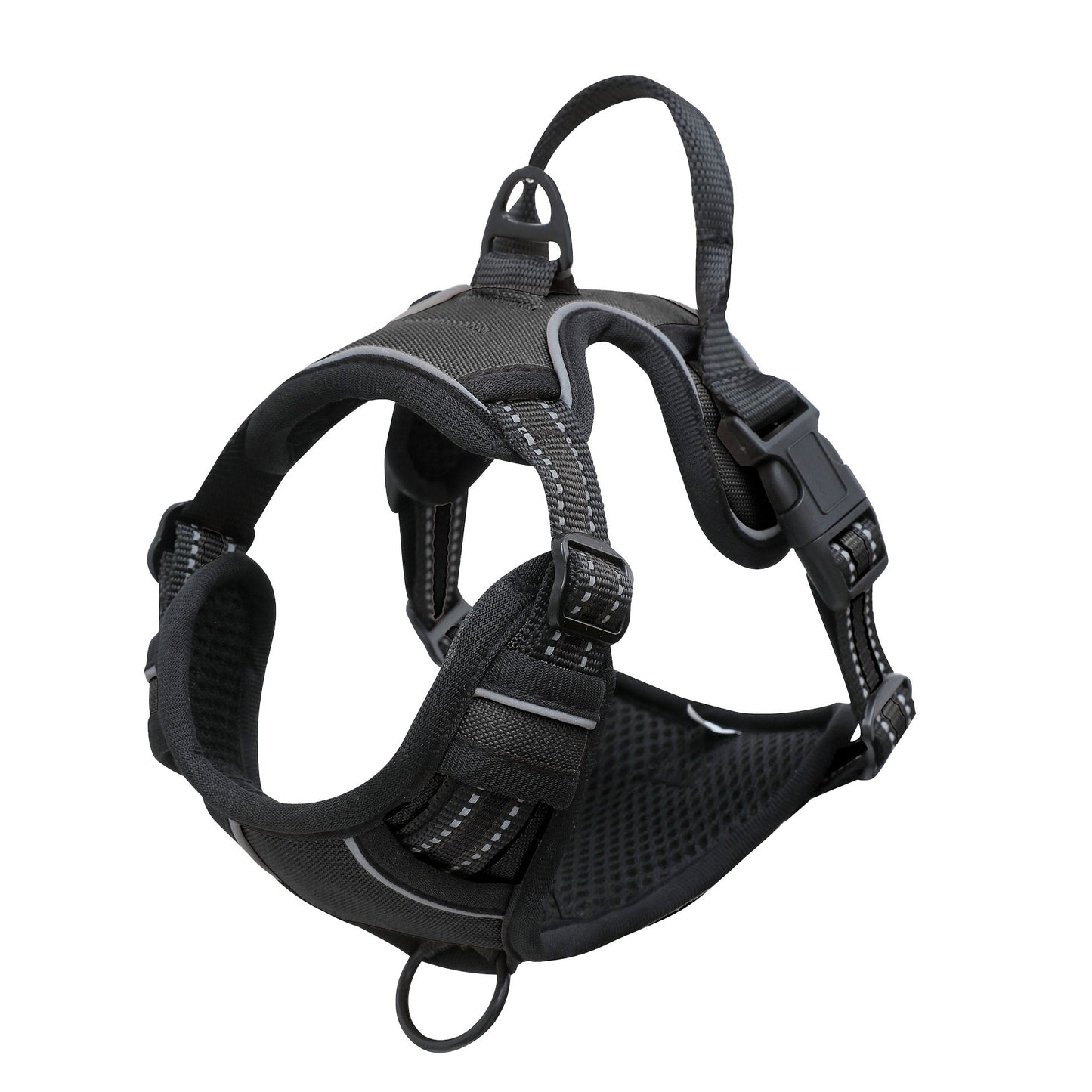 Pet recorder harness strap, black adjustable webbing with clips and ring