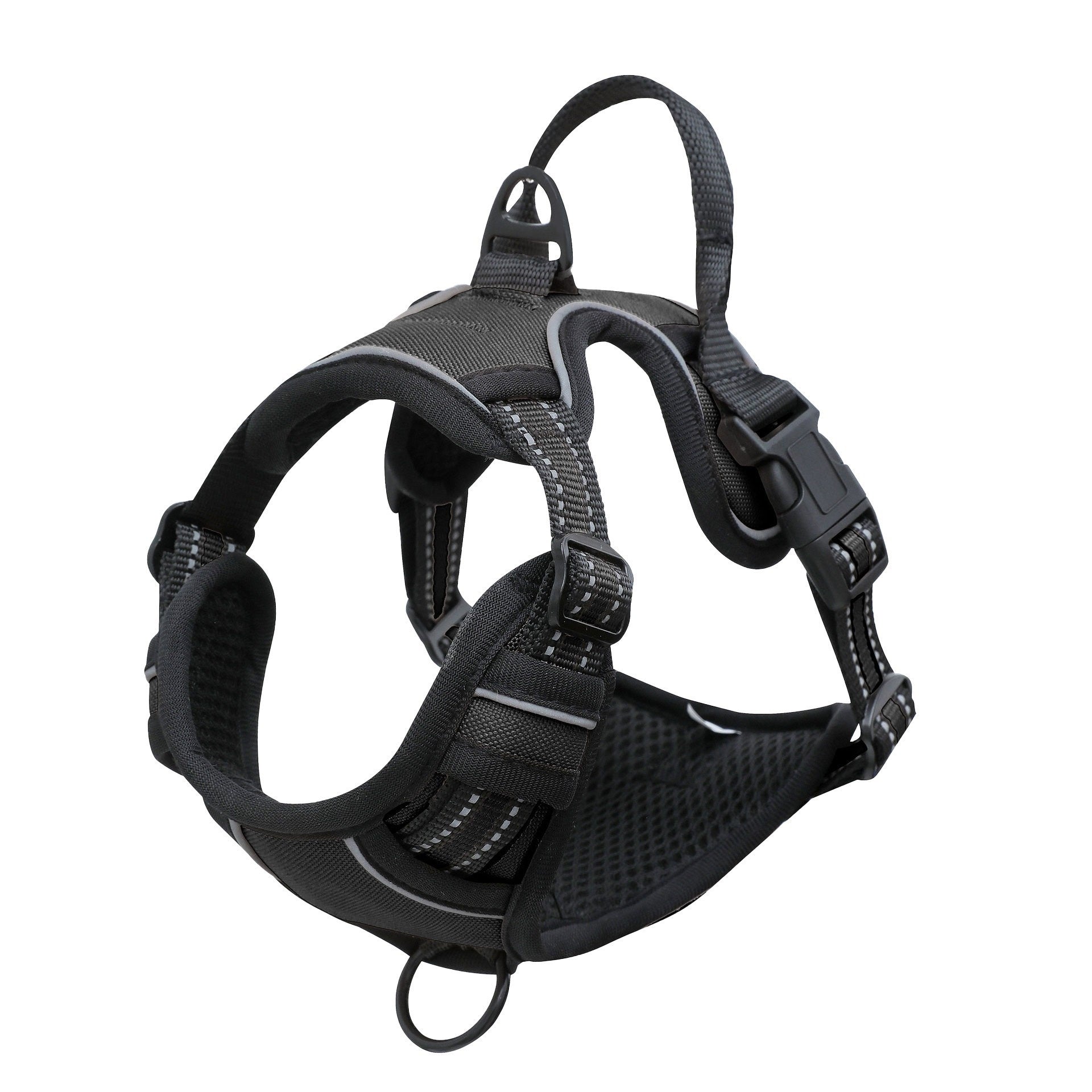 Pet recorder harness strap, black adjustable webbing with clips and ring