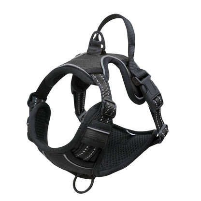 Pet recorder harness strap, black adjustable webbing with clips and ring