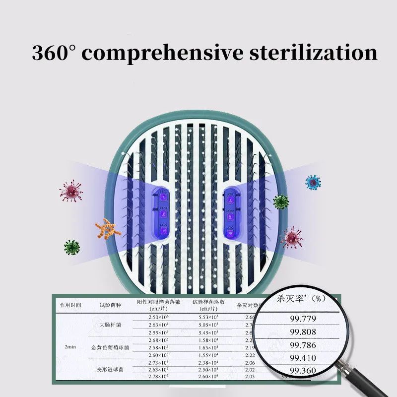 360° sterilizing pet comb brush head with needle teeth and glowing sterilization LEDs