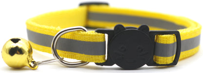 Yellow reflective pet collar with detachable safety buckle and bell