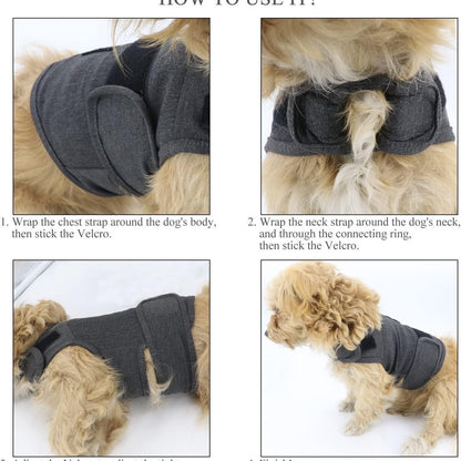 How to use dog anxiety vest: chest strap and neck strap fastening with Velcro