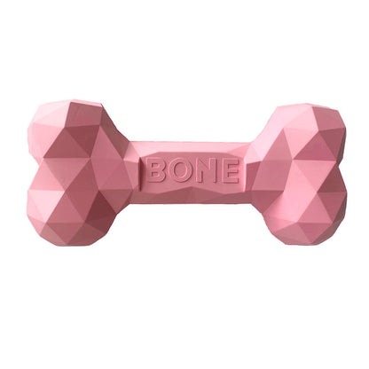 Pink geometric rubber bone chew toy with embossed BONE logo