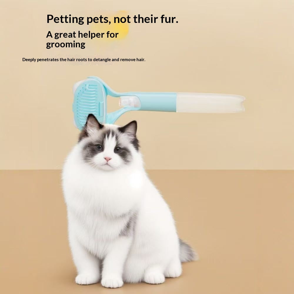 3-in-1 pet grooming brush with light blue brush head and handle