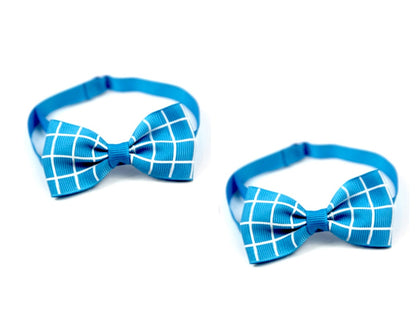 Plaid pet bow tie scarf, blue check, adjustable strap—2pcs