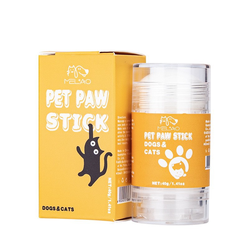 Pet Paw Stick Cremetiegel mit gelber Box, transparentes Gehäuse, Aufdruck „PET PAW STICK“