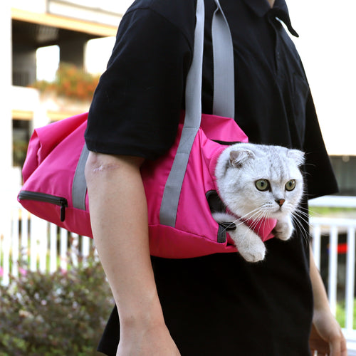Rose-Red Katzen-Transportbeutel mit Tragegurt und offener Tasche, zweilagig