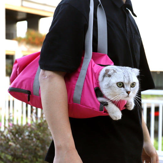 Rose-Red Katzen-Transportbeutel mit Tragegurt und offener Tasche, zweilagig