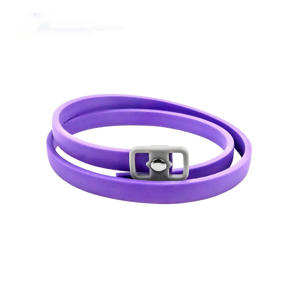 Purple calming pet collar strap with silver buckle and adjustment holes