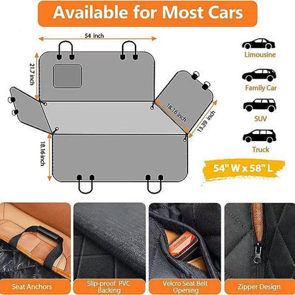 Car pet mat size diagram, 54" W x 58" L with seat anchors and strap points